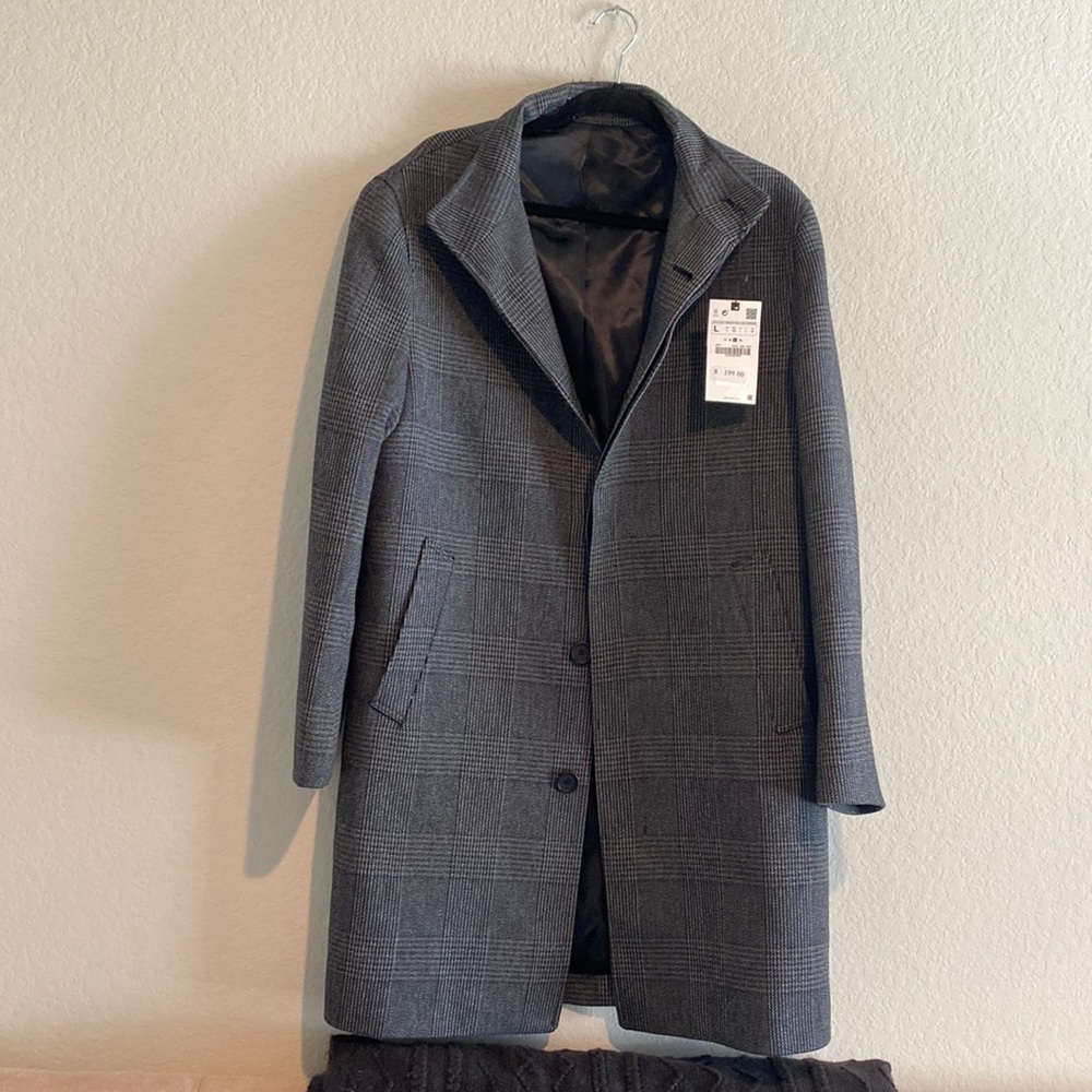 Mens - Zara Houndstooth Trench Coat - NWT